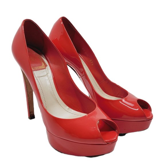 Dior Coral Pink Patent Leather Platform Pumps - Picture 1 of 11